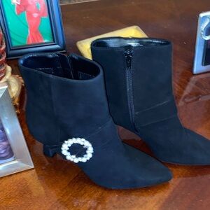 Alex Marie Black Ankle Boots with Pearl Buckle